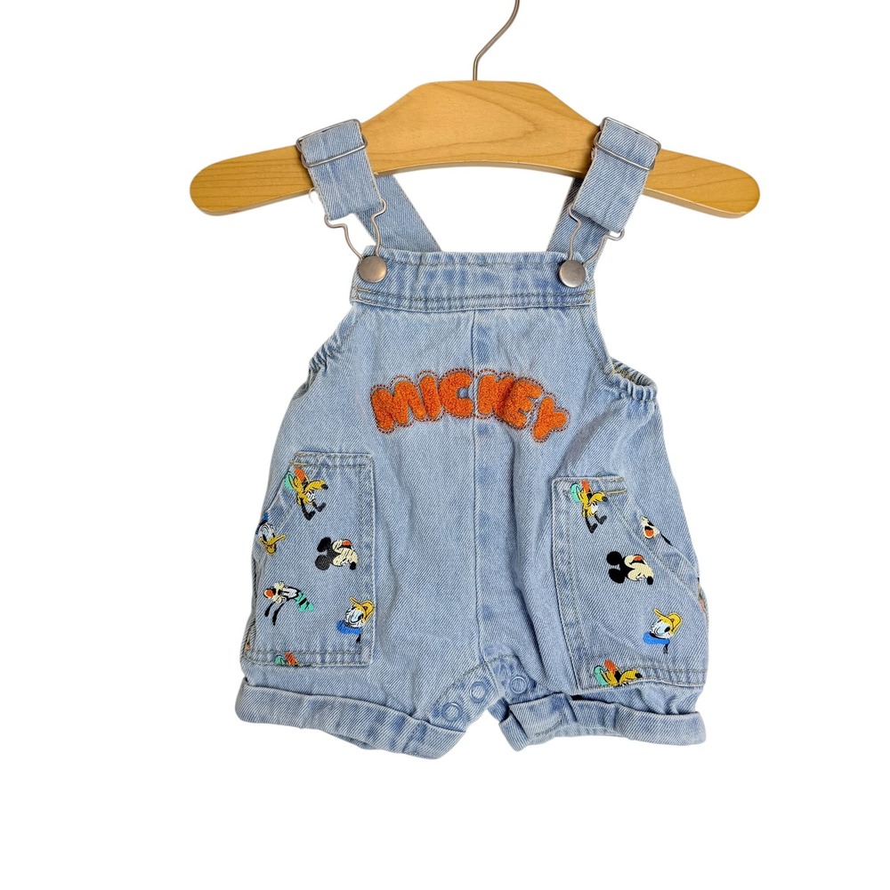 Disney Baby Mickey Mouse Denim Shortalls Light Wash Blue 0-3M